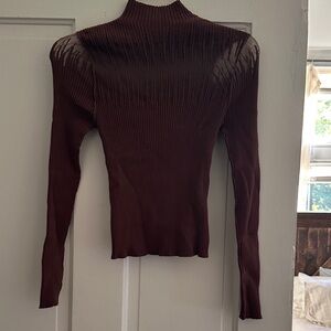 Brown Sheer Chest, Ribbed Turtleneck Sweater